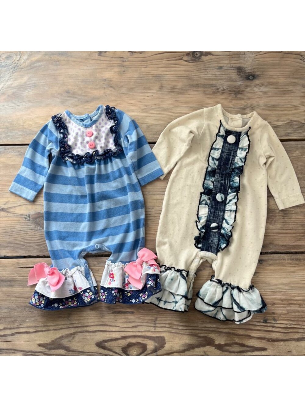Ricrac & Ruffles Long Sleeve Rompers Baby 0/3 Mos